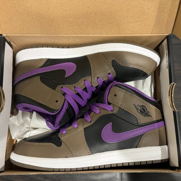 Air Jordan 1 Mid Palomino - Brown Purple (Size 3Y) - Picture 2 of 5